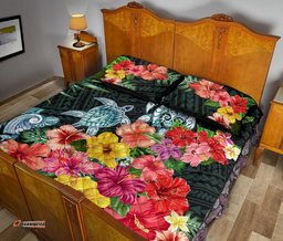 Turtle Polynesian Quilt Bed Set Hibiscus Colorful 05