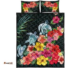 Turtle Polynesian Quilt Bed Set Hibiscus Colorful 05