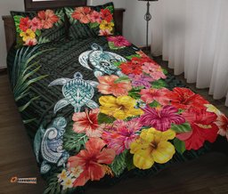 Turtle Polynesian Quilt Bed Set Hibiscus Colorful 05