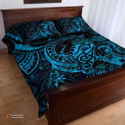 New Zealand Tuatara Quilt Bed Set Aotearoa Maori Clematis Flowers Blue