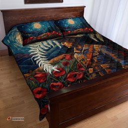 New Zealand Soldier ANZAC Day Quilt Bed Set Silver Fern Starry Night Style