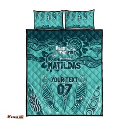 Australia Matildas Indigenous Quilt Bed Set NAIDOC 2024 Turquoise Color