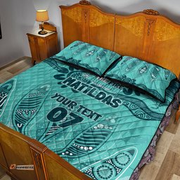 Australia Matildas Indigenous Quilt Bed Set NAIDOC 2024 Turquoise Color
