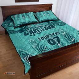 Australia Matildas Indigenous Quilt Bed Set NAIDOC 2024 Turquoise Color