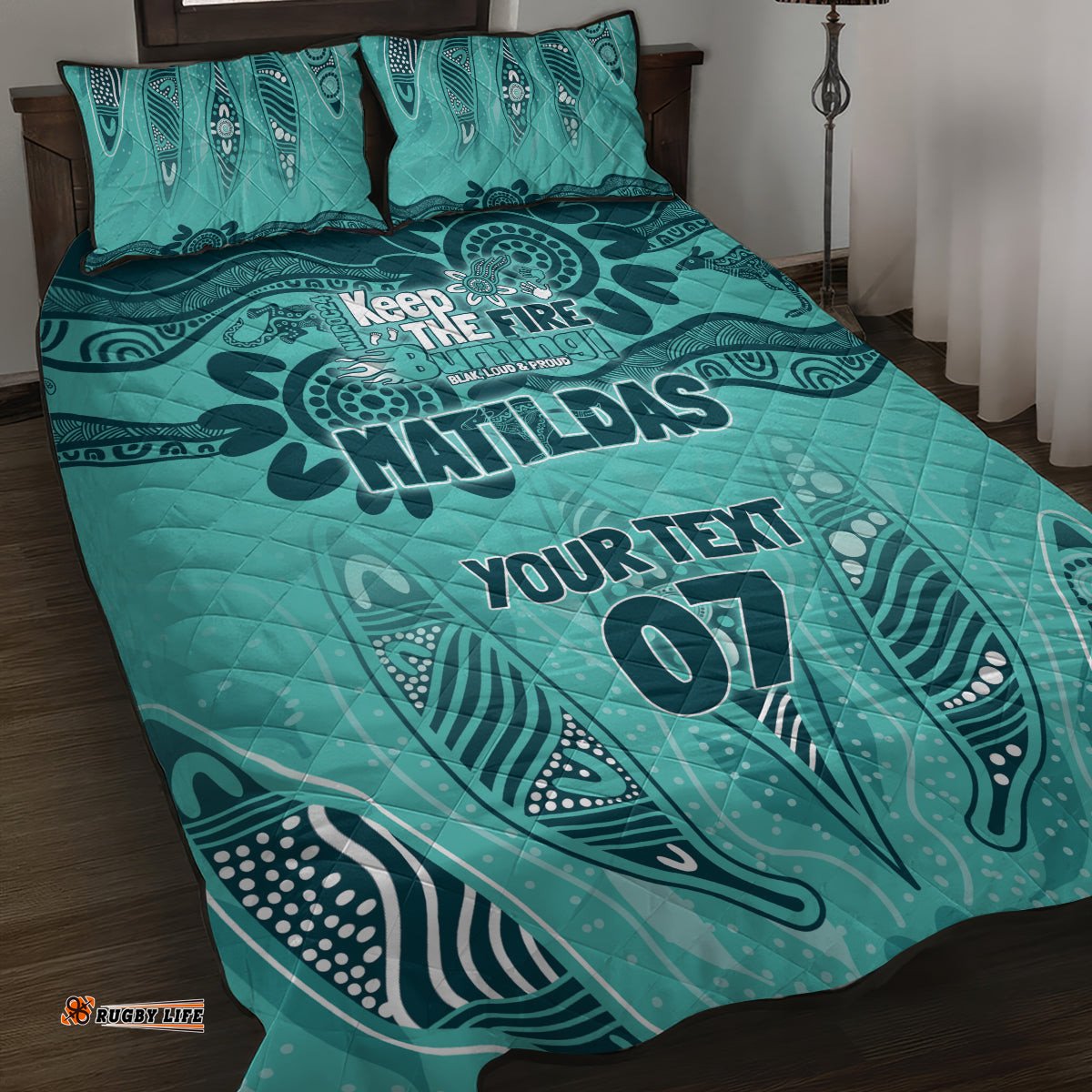 Australia Matildas Indigenous Quilt Bed Set NAIDOC 2024 Turquoise Color