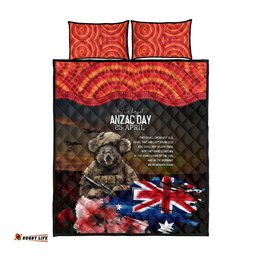Australia ANZAC Day Quilt Bed Set Koala and Kangaroo Red Poppy Flower Field Aboriginal Pattern