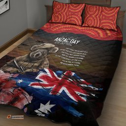 Australia ANZAC Day Quilt Bed Set Koala and Kangaroo Red Poppy Flower Field Aboriginal Pattern