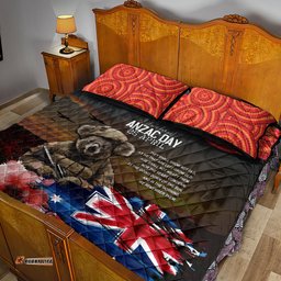 Australia ANZAC Day Quilt Bed Set Koala and Kangaroo Red Poppy Flower Field Aboriginal Pattern