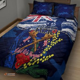 Australia And New Zealand ANZAC Day Quilt Bed Set Lest We Forget Silver Fern With Golden Wattle