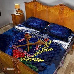Australia And New Zealand ANZAC Day Quilt Bed Set Lest We Forget Silver Fern With Golden Wattle