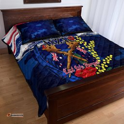 Australia And New Zealand ANZAC Day Quilt Bed Set Lest We Forget Silver Fern With Golden Wattle