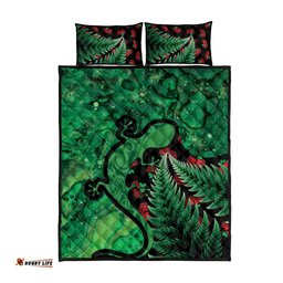 New Zealand Gecko Christmas Quilt Bed Set Meri Kirihimete Paua Shell Mix Pohutukawa