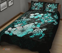 Turquoise Turtle Hibiscus Mix Plumeria Polynesian Quilt Bed Set