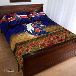 Custom Personalised Sydney Roosters ANZAC Quilt Bed Set Poppy Flowers Vibes Blue