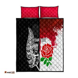 Custom New Zealand And England Rugby Quilt Bed Set World Cup All Black Combine Red Roses