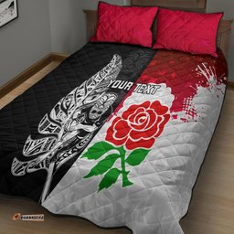 Custom New Zealand And England Rugby Quilt Bed Set World Cup All Black Combine Red Roses