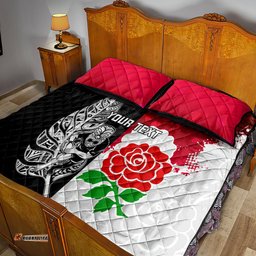 Custom New Zealand And England Rugby Quilt Bed Set World Cup All Black Combine Red Roses