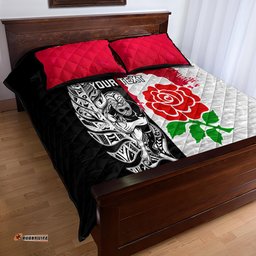 Custom New Zealand And England Rugby Quilt Bed Set World Cup All Black Combine Red Roses
