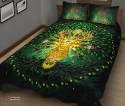 Celtic Pagan Deer Quilt Bed Set Moon Phases Deer with Tree of Life