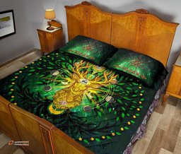 Celtic Pagan Deer Quilt Bed Set Moon Phases Deer with Tree of Life
