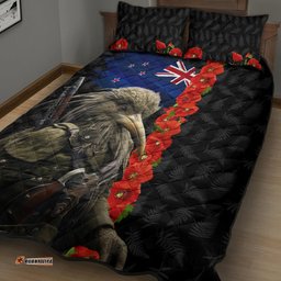New Zealand Kiwi Soldier ANZAC Quilt Bed Set Red Poppy Flower and Silver Fern Pattern