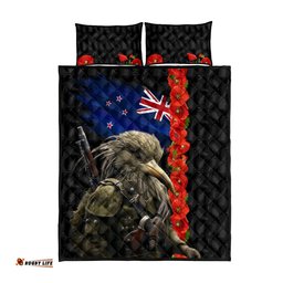 New Zealand Kiwi Soldier ANZAC Quilt Bed Set Red Poppy Flower and Silver Fern Pattern