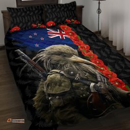 New Zealand Kiwi Soldier ANZAC Quilt Bed Set Red Poppy Flower and Silver Fern Pattern