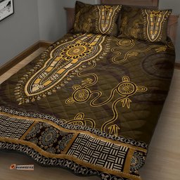 Gold African Dashiki With Australia Aboriginal Art Quilt Bed Set