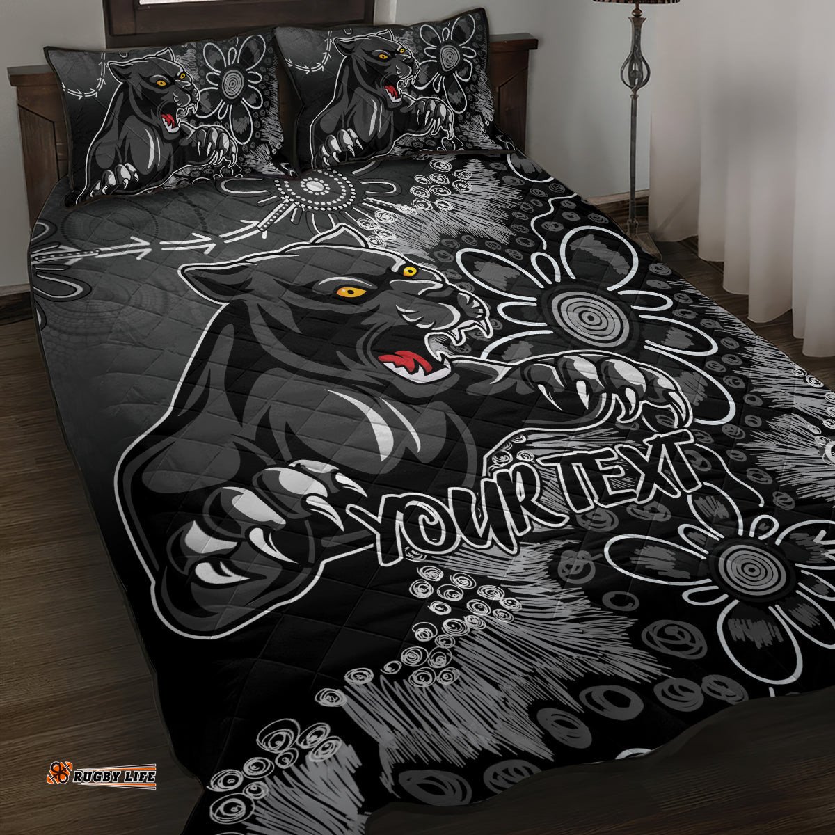 Personalised Panthers NAIDOC Week 2024 Quilt Bed Set Aboriginal Fire Burning Sparks