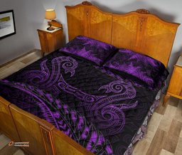 Aotearoa Quilt Bed Set Purple Maori Manaia With Silver Fern