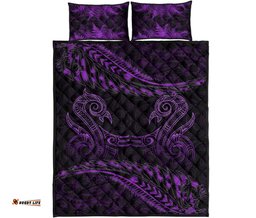 Aotearoa Quilt Bed Set Purple Maori Manaia With Silver Fern