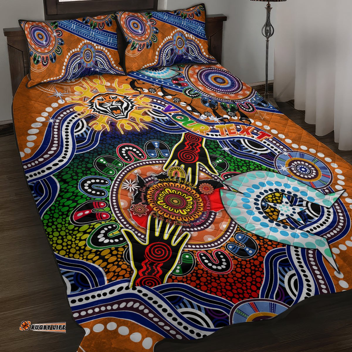 Personalised Tigers NAIDOC Week 2024 Quilt Bed Set Australia Aboriginal Dot Painting