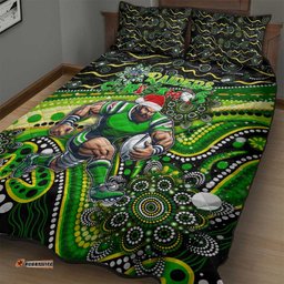 Merry Christmas Raiders Quilt Bed Set Aboriginal Santa Rugby Mascot Canberra