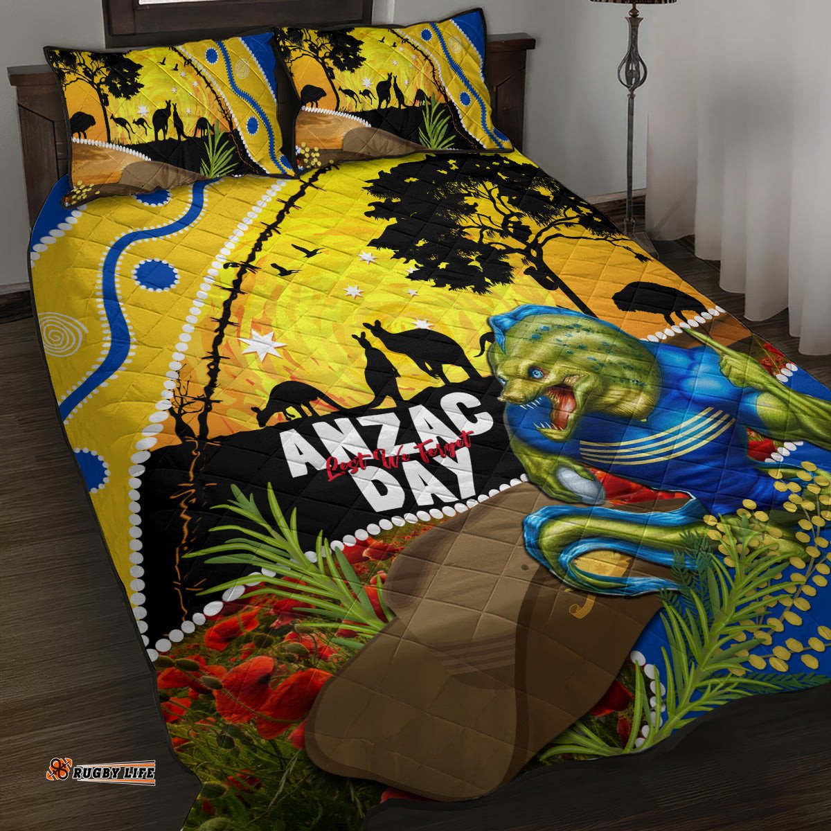 Eels Rugby ANZAC Day Quilt Bed Set Parra Mascot Rosemary Starry Night