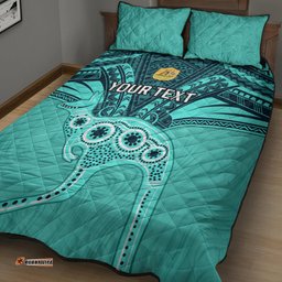 Custom Australia Matildas Quilt Bed Set Polynesian Mix Turquoise Marble