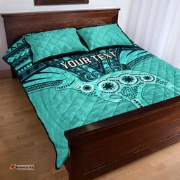 Custom Australia Matildas Quilt Bed Set Polynesian Mix Turquoise Marble