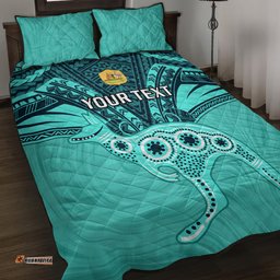 Custom Australia Matildas Quilt Bed Set Polynesian Mix Turquoise Marble