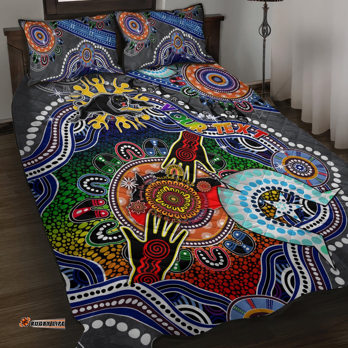personalised panthers naidoc week 2024 quilt bed set australia aboriginal dot painting dt02