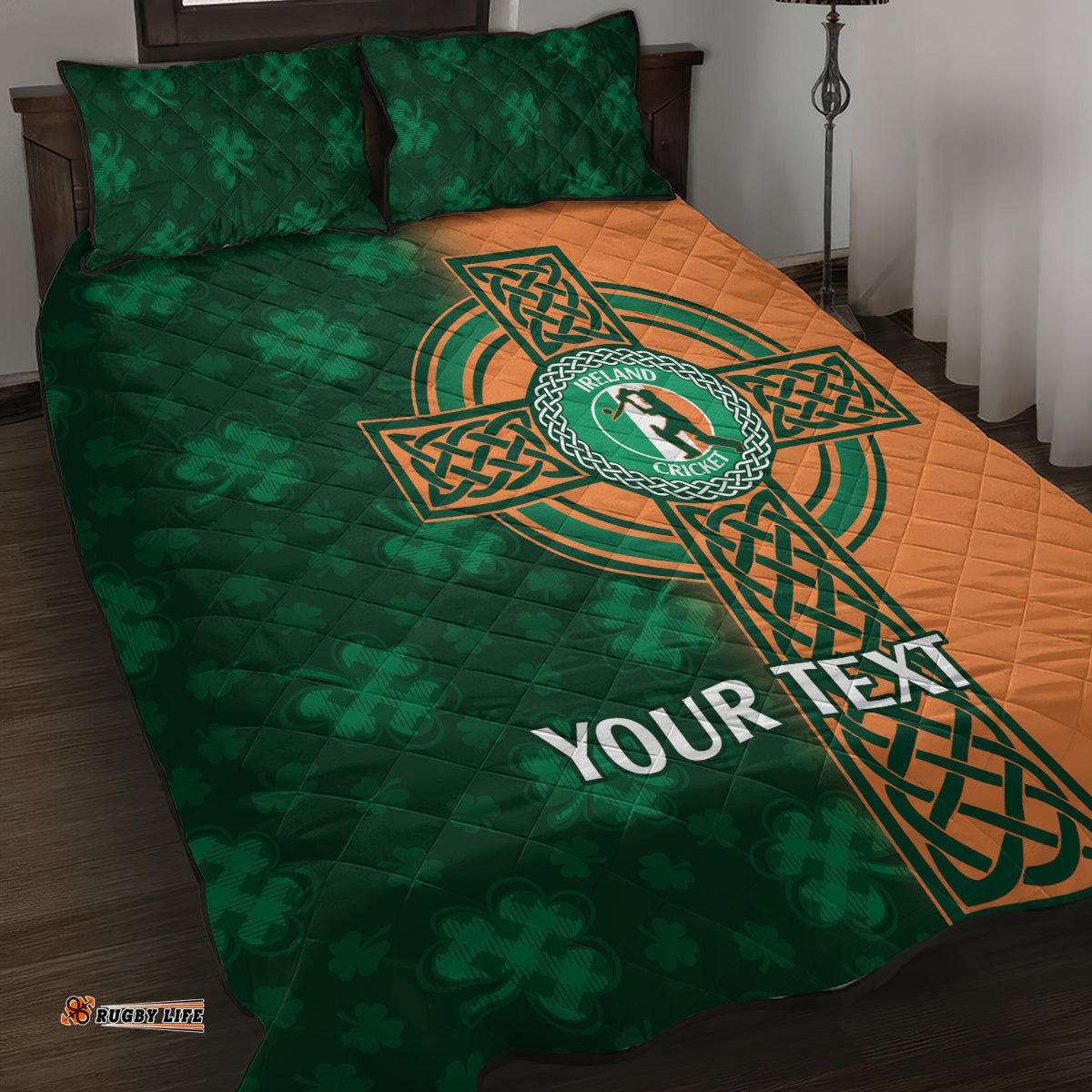 Custom Ireland Cricket Quilt Bed Set 2024 Celtic Shamrock Go Champions