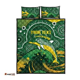 Personalised Australia Swimming Quilt Bed Set Aussie Dolphin Aboriginal National Color