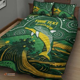 Personalised Australia Swimming Quilt Bed Set Aussie Dolphin Aboriginal National Color