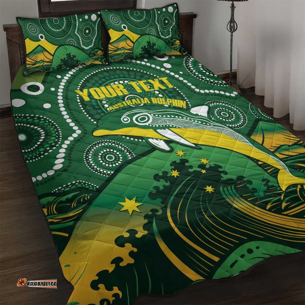Personalised Australia Swimming Quilt Bed Set Aussie Dolphin Aboriginal National Color