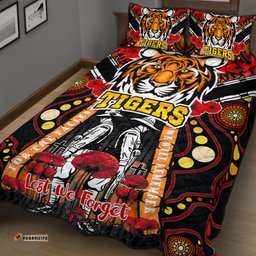 Australia Tigers Anzac Day Watercolour Quilt Bed Set - Custom Remembrance Tigers With Poppy Flower