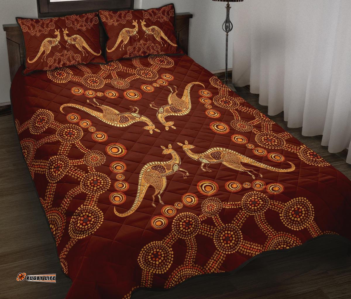 Aboriginal Quilt Cover Set, Kangaroo Patterns Dot Painting