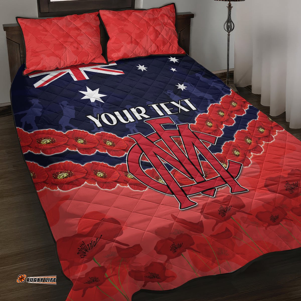 Custom Demons Football Quilt Bed Set ANZAC Lest We Forget