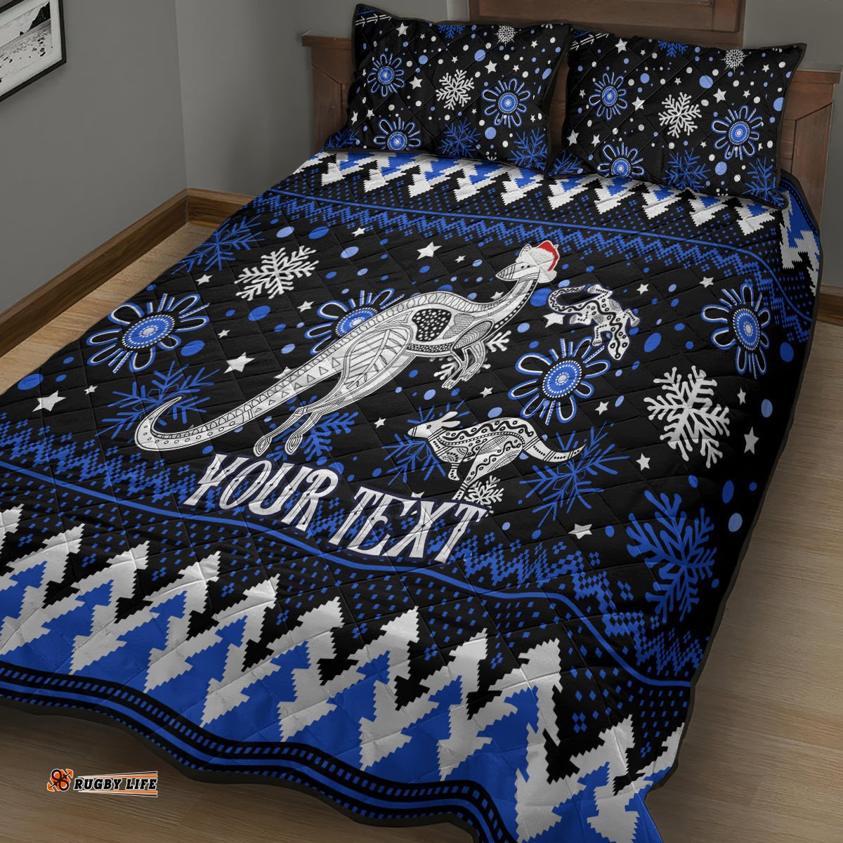 Custom North Kangaroos Football Quilt Bed Set Roos Christmas Vibe