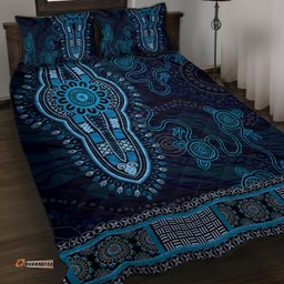 Blue African Dashiki With Australia Aboriginal Art Quilt Bed Set