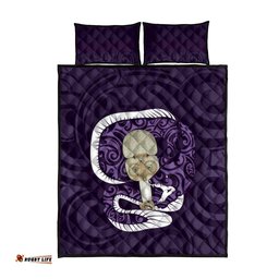 Purple New Zealand Eel Quilt Bed Set Aotearoa Maori Tuna With Kotiate Weapon