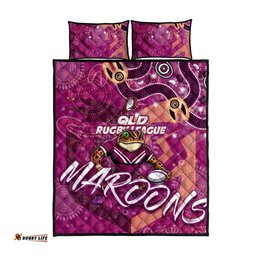 Personalised QLD Rugby League Quilt Bed Set Maroons Aboriginal Art