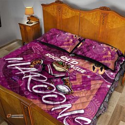 Personalised QLD Rugby League Quilt Bed Set Maroons Aboriginal Art